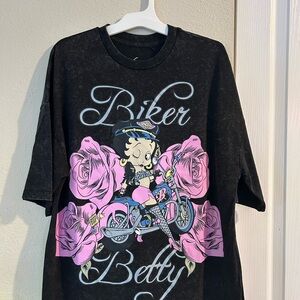 Biker Betty T-Shirt - faded Black and Pink